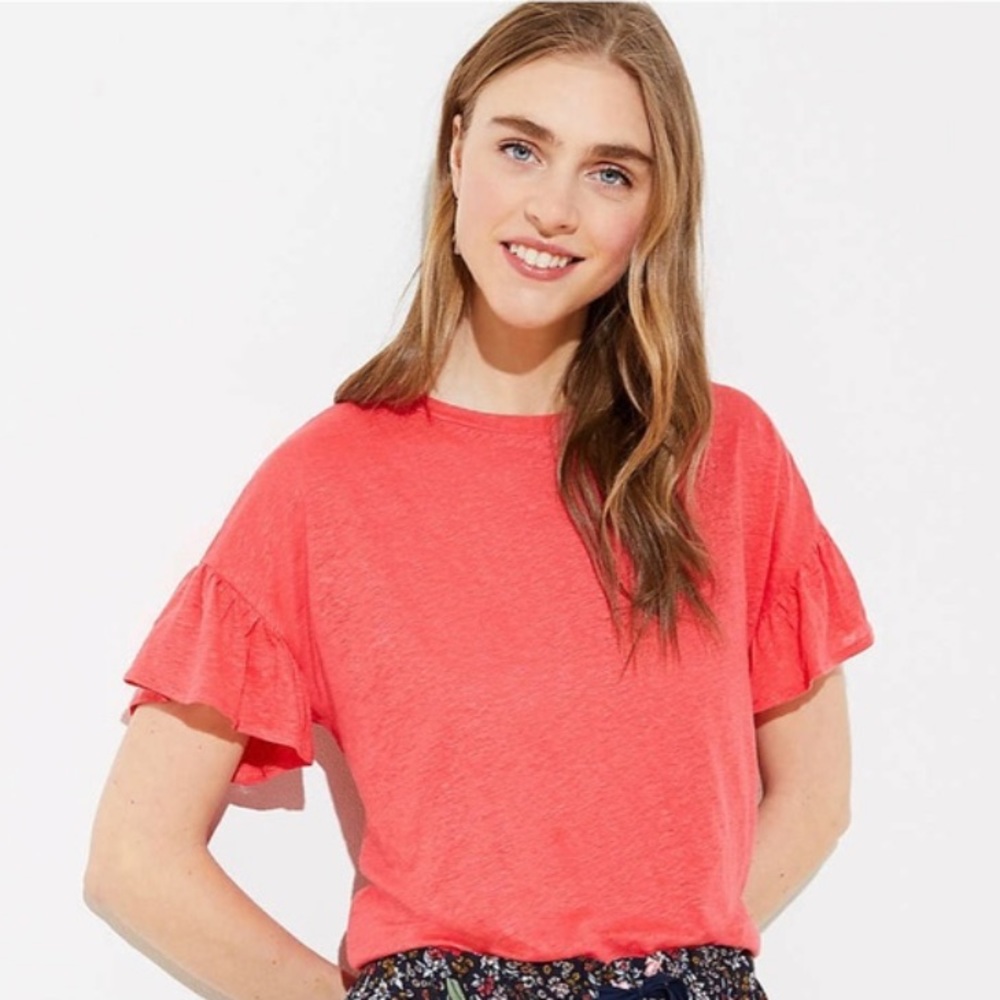 Loft linen wedge ruffle sleeve top